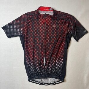 GORE‎ Cycling Jersey XXL Mens Short Sleeve Full Zip Red Black Polka Dot
